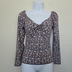 Boden Paisley Sweetheart Long Sleeve Top Size XS